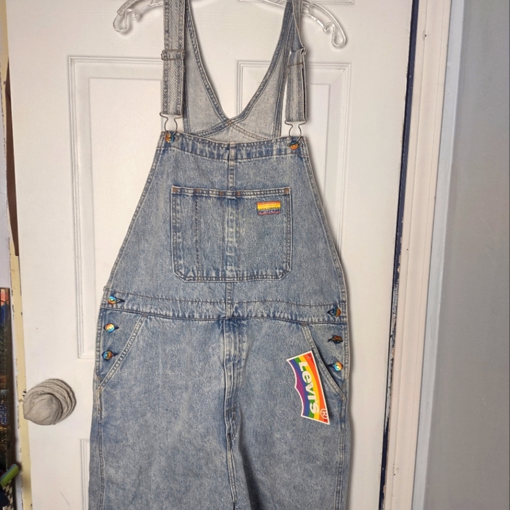 NWT Levi's Strauss Jean Overall Shorts Denim Pride Rainbow Flag LGBTQ Bib XL